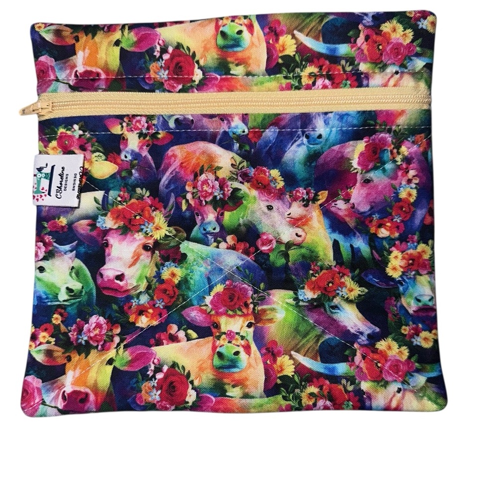 NWT Colorful Cow Print Storage Pouch